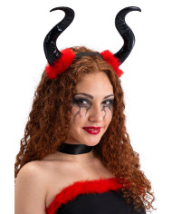 Diadema bruja Maléfica con marabú rojo con solapa de cartón