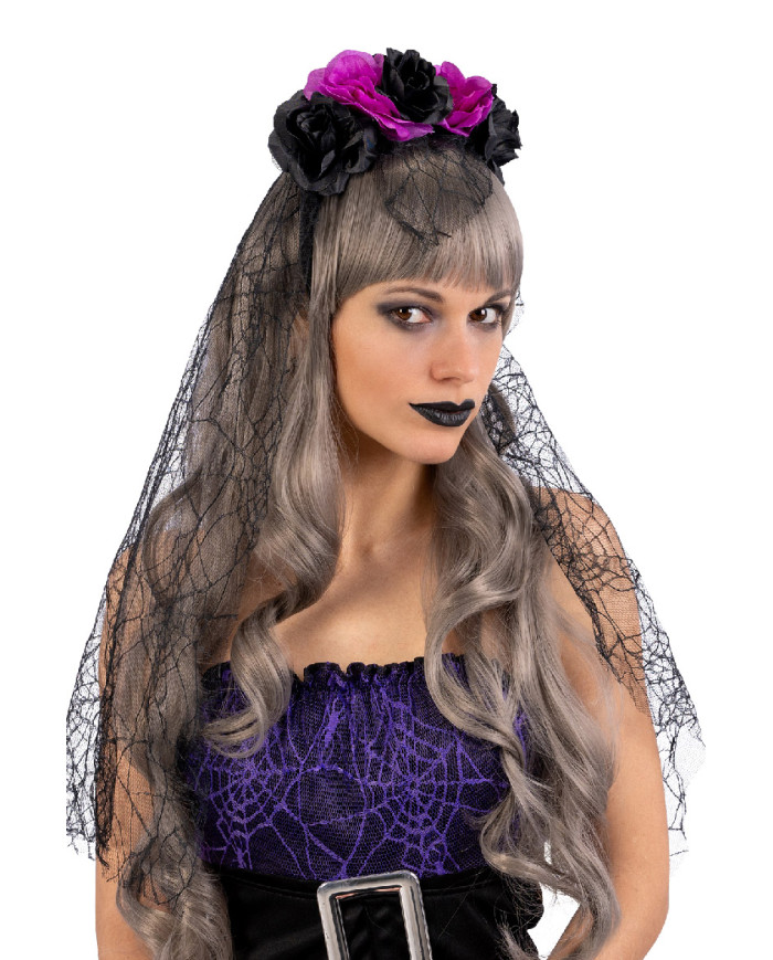 Headband with roses and veil in pbh