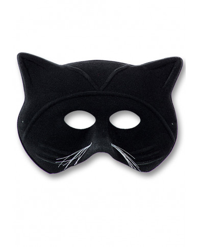 Black flocked chinless cat mask with whiskers. To express your