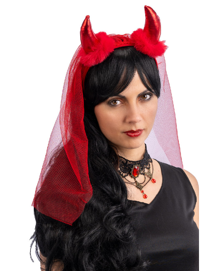 Diadema diablo rojo con encaje en bolsa con solapa de cartón