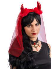 Diadema diablo rojo con encaje en bolsa con solapa de cartón