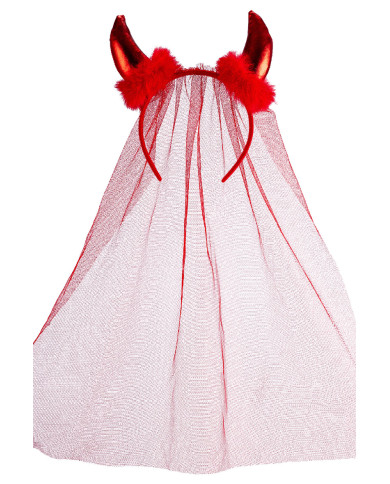 Serre-tête diable rouge avec dentelle, dans un sachet avec étiquette ferme-sachet