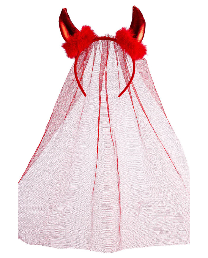 Red devil headband with lace in pbh
