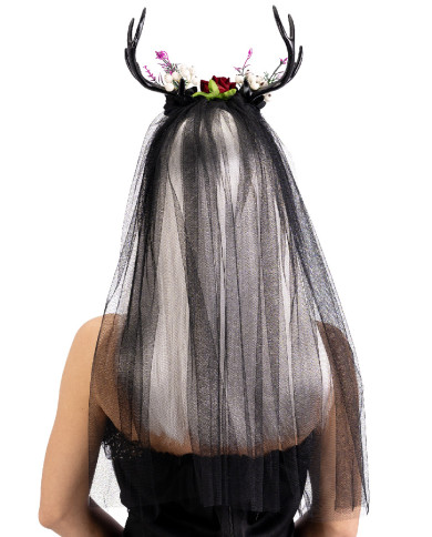 Headband with horns and veil in pbh with header