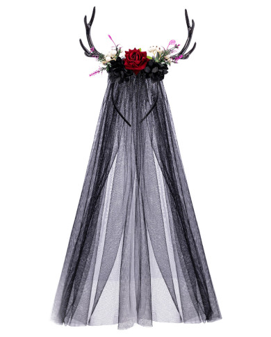Headband with horns and veil in pbh with header