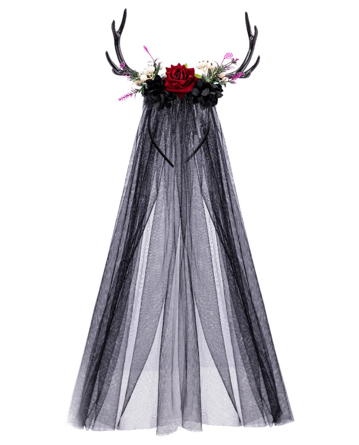 Headband with horns and veil in pbh with header