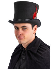 Woollen felt top hat (size.60) with feathers, h. 19 cm. with label