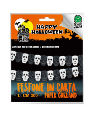Festone teschi neri in carta l.cm.300 x h.cm.14 ca. in busta su cartoncino