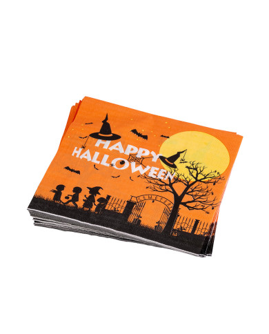 12 serviettes en papier HAPPY HALLOWEEN orange 16,5x16,5 cm env., conditionnées dans du film thermorétractable, avec ... 12 serviettes en papier HAPPY HALLOWEEN orange 16,5x16,5 cm env., conditionnées dans du film thermorétractable, avec ...