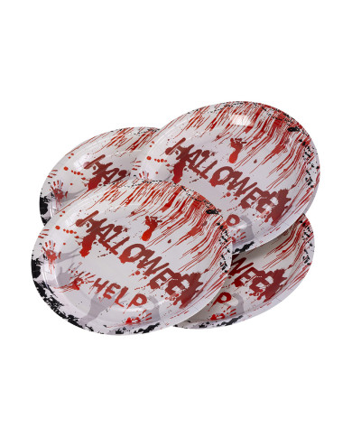 6 assiettes en carton HAPPY HALLOWEEN tête de mort diam. 23 cm env., conditionnées dans du film thermorétractable, a... 6 assiettes en carton HAPPY HALLOWEEN tête de mort diam. 23 cm env., conditionnées dans du film thermorétractable, a...