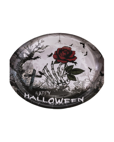 6 assiettes en carton HAPPY HALLOWEEN sanglantes diam. 23 cm env., conditionnées dans du film thermorétractable, avec... 6 assiettes en carton HAPPY HALLOWEEN sanglantes diam. 23 cm env., conditionnées dans du film thermorétractable, avec...
