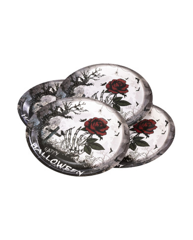 6 assiettes en carton HAPPY HALLOWEEN sanglantes diam. 23 cm env., conditionnées dans du film thermorétractable, avec... 6 assiettes en carton HAPPY HALLOWEEN sanglantes diam. 23 cm env., conditionnées dans du film thermorétractable, avec...
