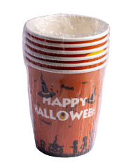 6 vasos de papel HAPPY HALLOWEEN naranjas en film retráctil con etiqueta colgante/etiqueta adhesiva 6 vasos de papel HAPPY HALLOWEEN naranjas en film retráctil con etiqueta colgante/etiqueta adhesiva