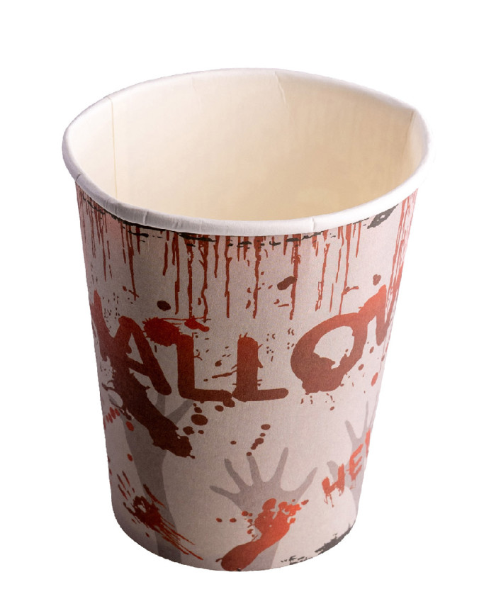 6 vasos de papel HAPPY HALLOWEEN ensangrentados en film retráctil con etiqueta colgante/etiqueta adhesiva 6 vasos de papel HAPPY HALLOWEEN ensangrentados en film retráctil con etiqueta colgante/etiqueta adhesiva