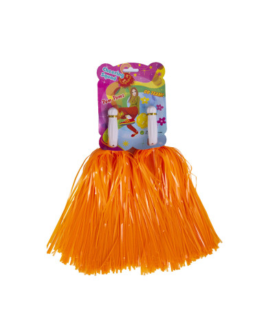 2 Pompons, orange fluoreszierend, auf Pappkarton 2 Pompons, orange fluoreszierend, auf Pappkarton