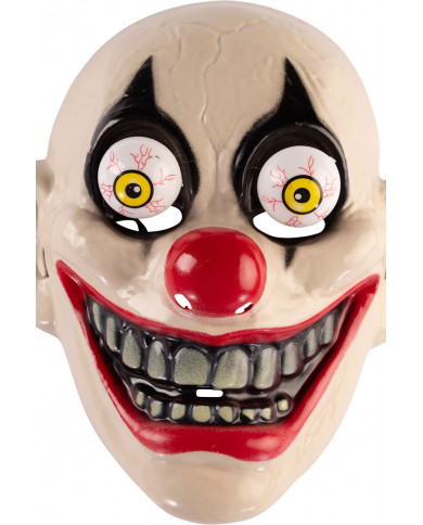 Plastic mask with the appearance of a scary clown with bulging