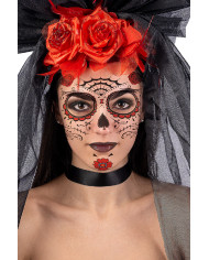Mexican skull with spiderweb facial adhesive decorations in polybag on card