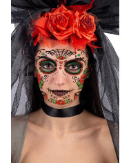 Mexican skull with roses facial adhesive decorations in polybag on card