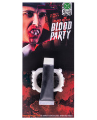 Faux sang en tube avec dentier vampire, 14 ml env., sous blister