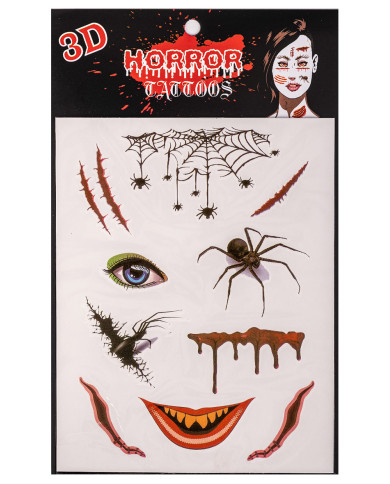 Fiche de tatouages araignées, dans un sachet sur papier cartonné Fiche de tatouages araignées, dans un sachet sur papier cartonné