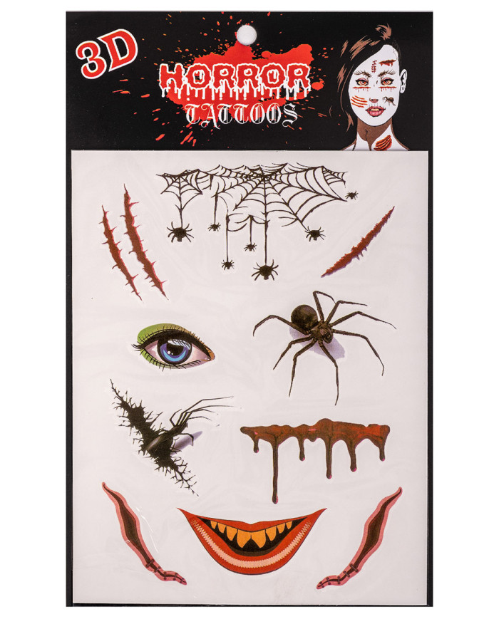 Fiche de tatouages araignées, dans un sachet sur papier cartonné Fiche de tatouages araignées, dans un sachet sur papier cartonné