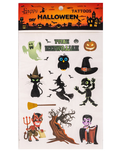 Fiche de tatouages halloween, dans un sachet sur papier cartonné
