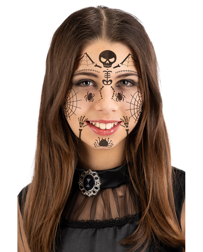 Skeleton facial adhesive decorations in polybag on card