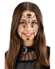 Fiche de tatouages pour visage petit squelette, dans un sachet sur papier cartonné