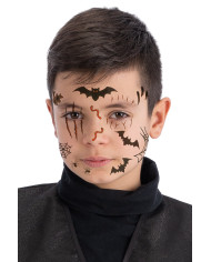 Fiche de tatouages pour visage chauves-souris, dans un sachet sur papier cartonné Fiche de tatouages pour visage chauves-souris, dans un sachet sur papier cartonné