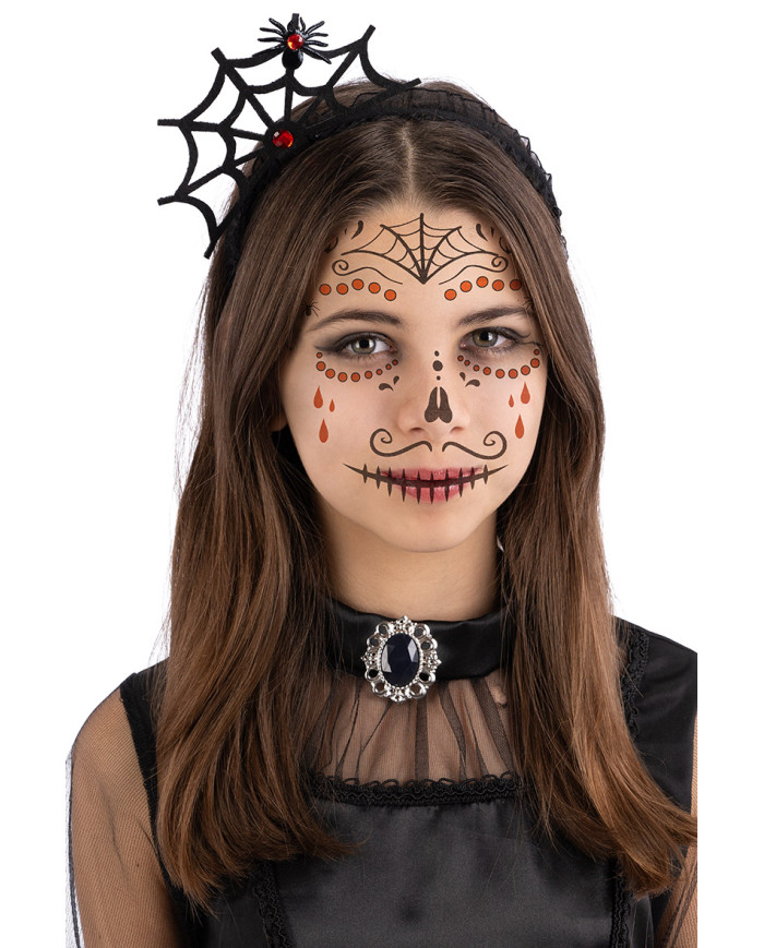 Fiche de tatouages pour visage tête de mort mexicaine, dans un sachet sur papier cartonné