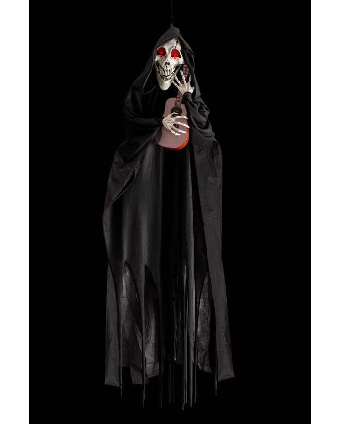 Hanging skeleton h.cm.120 with  guitar, lights, sound and movement (batteries included) with label