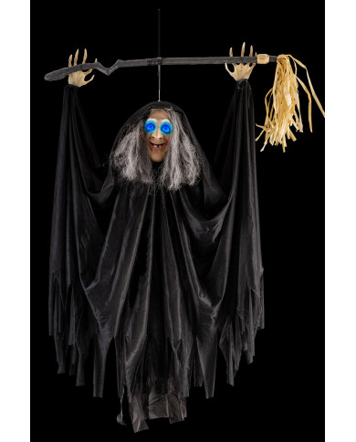 Bruja con escoba para colgar de 110 cm de alto aprox. con luces, sonido y movimiento (pilas incluidas) con etiqueta colg... Bruja con escoba para colgar de 110 cm de alto aprox. con luces, sonido y movimiento (pilas incluidas) con etiqueta colg...