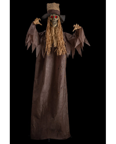 Squelette sur piédestal, h. 180 cm env. avec chapeau, avec lumières, son et mouvement (piles comprises), avec étique...