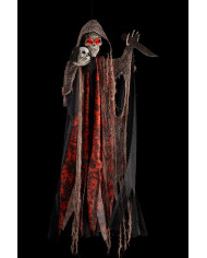 Skelett zum Aufhängen mit Totenkopf und Messer, ca. 120 cm hoch mit Licht, Ton und Bewegung (Batterien enthalten), mit ...