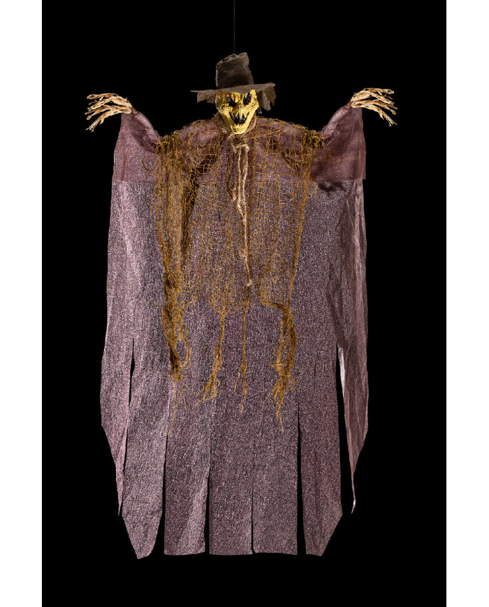 Squelette à suspendre avec visage en jute, chapeau h. 45 cm env., avec étiquette volante / étiquette