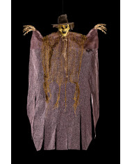 Squelette à suspendre avec visage en jute, chapeau h. 45 cm env., avec étiquette volante / étiquette