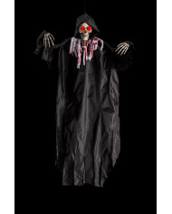 Hanging skeleton with bloody black dress h.cm.150 with lights and sound (batteries included) with label