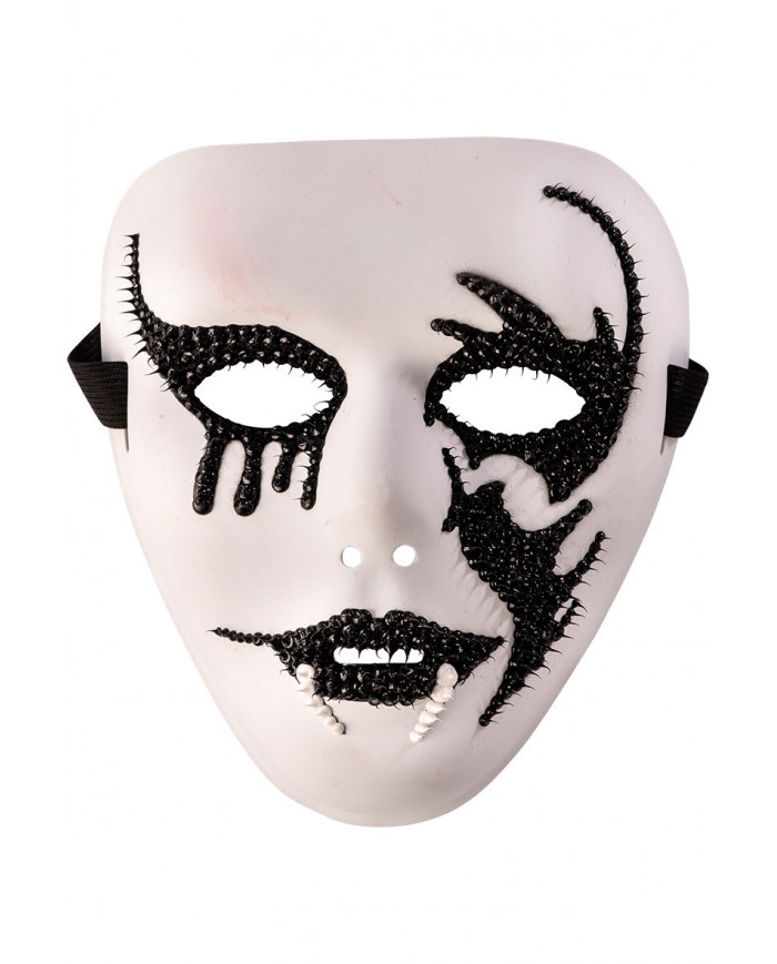 White plastic face mask with silicone decorations for a very