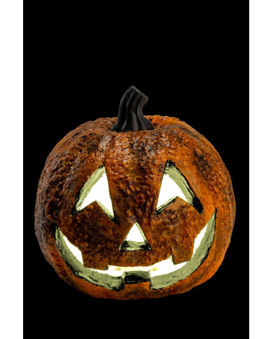 Zucca decorativa con luci diam.cm.16 ca. (batterie incluse) con cartellino/etichetta