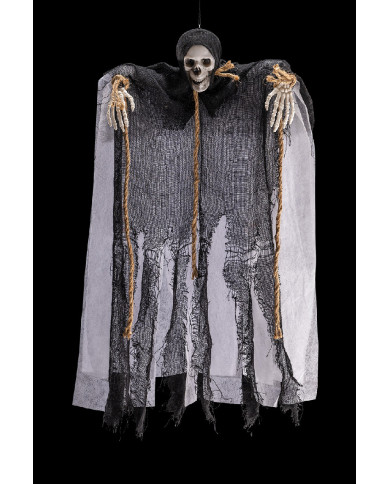 Black dressed hanging skeleton with ropes h.cm.70 with label