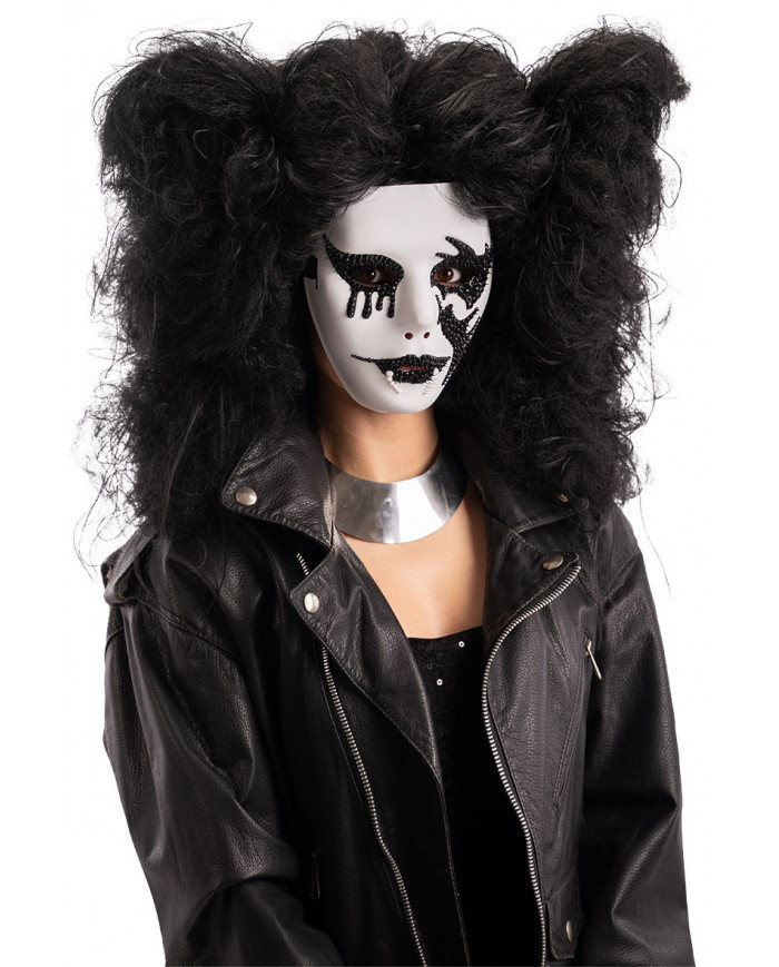 White plastic face mask with silicone decorations for a very