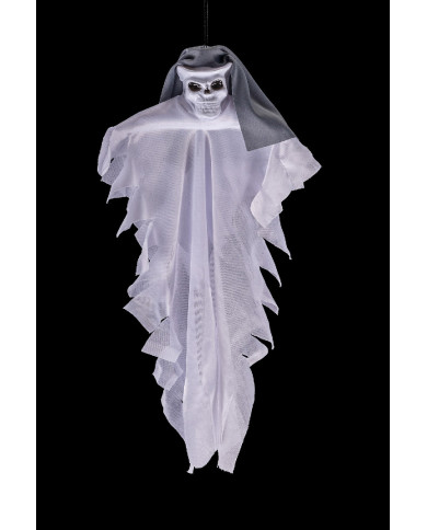 Scheletro d'appendere con abito bianco e grigio h.cm.40 ca.con cartellino/etichetta