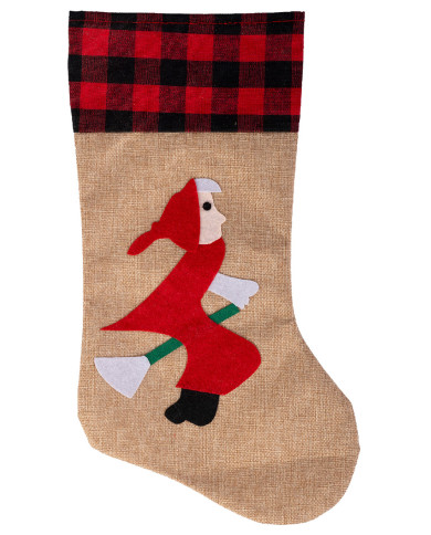 Chaussette Befana en jute, long. 43 cm env., modèles assortis, avec étiquette cartonnée pliée Chaussette Befana en jute, long. 43 cm env., modèles assortis, avec étiquette cartonnée pliée