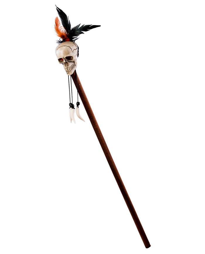 Voodoo-Zepter mit Totenkopf, ca. 80 cm lang mit Pappschild/Etikett