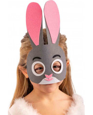 Grey bunny mask with pink ears, white eye contour, pink nose