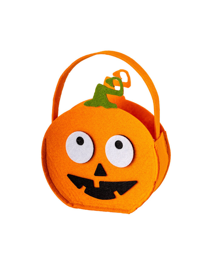 Kürbis-Tasche aus Filz, ca. 15 cm hoch mit Pappschild/Etikett