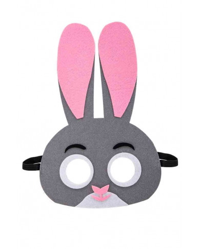 Grey bunny mask with pink ears, white eye contour, pink nose