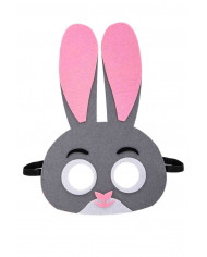 Grey bunny mask with pink ears, white eye contour, pink nose