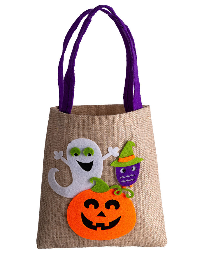 Borsina halloween in juta con fantasma h.cm.40x21 ca. con cartellino/etichetta Borsina halloween in juta con fantasma h.cm.40x21 ca. con cartellino/etichetta