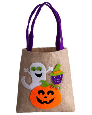 Bolsa Halloween de yute con fantasma de 40 cm de alto x 21 aprox. con etiqueta colgante/etiqueta adhesiva Bolsa Halloween de yute con fantasma de 40 cm de alto x 21 aprox. con etiqueta colgante/etiqueta adhesiva
